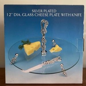 Brand New! Silver Plated 12" Dia. Glass Cheese Plate